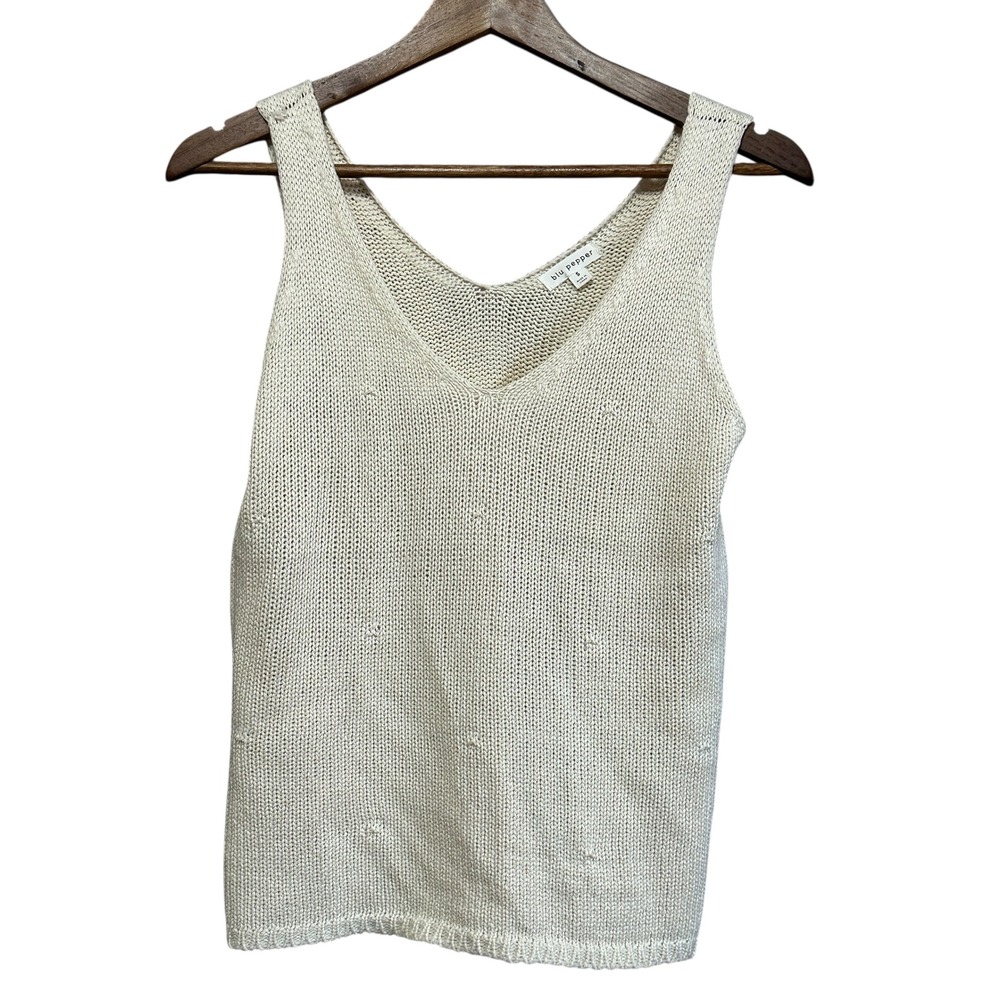 Blu Pepper Cream Knit V Neck Tank Top Women's‎ Size S Casual Everyday Summer